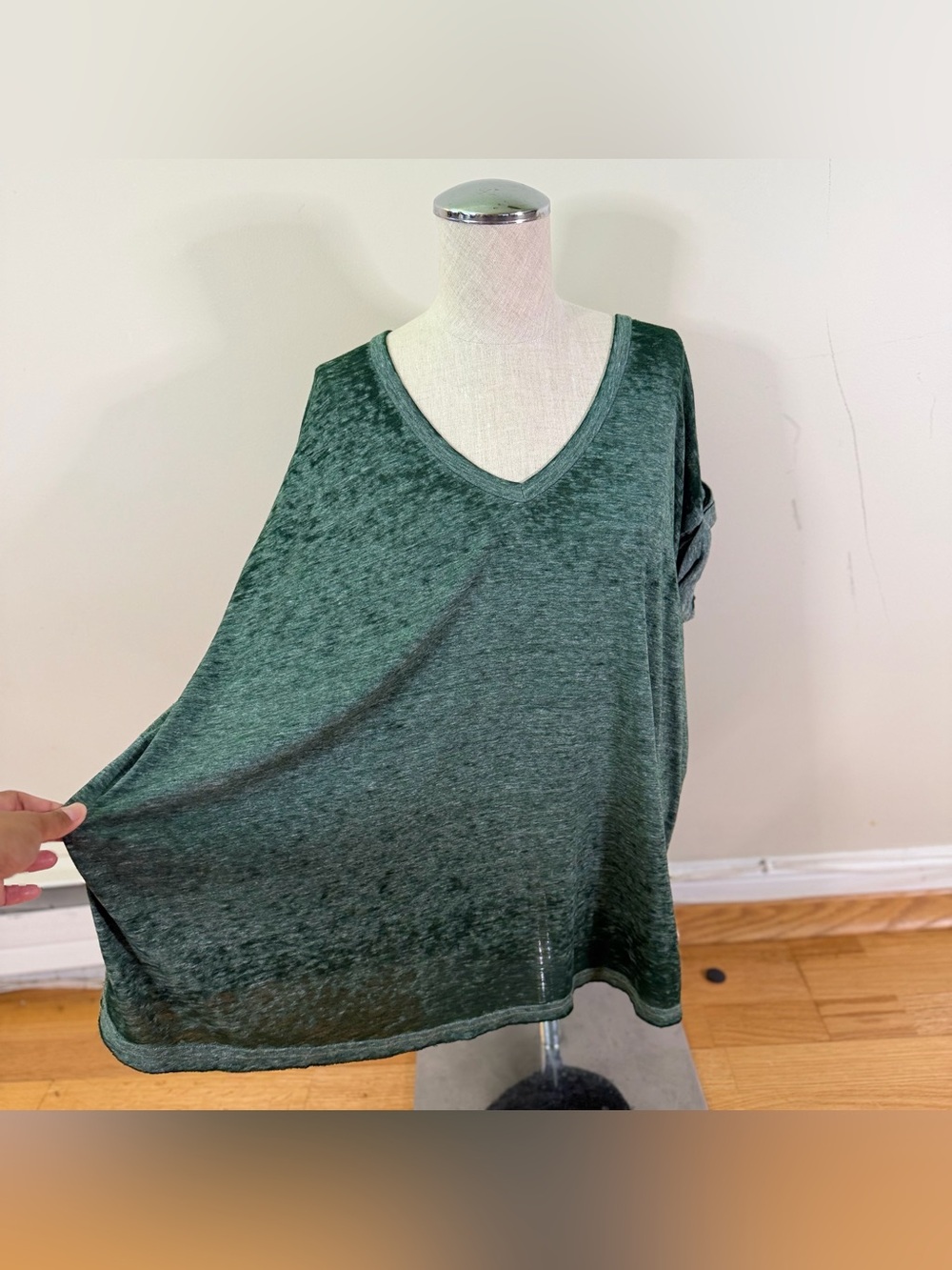 Free People Beach V-Neck Burnout Tee Forest Green S Relaxed Boho Oversized Indie
